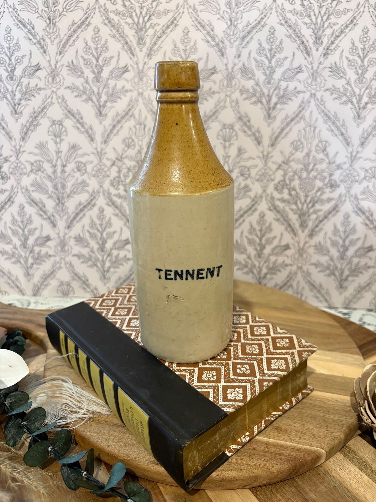 Antique Stoneware Beer/water Bottle “TENNENT” • Salt Glaze Crock Jug • Primitive