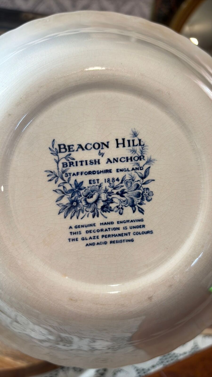 Beacon Hill, Staffordshire, England, blue and white floral bowl