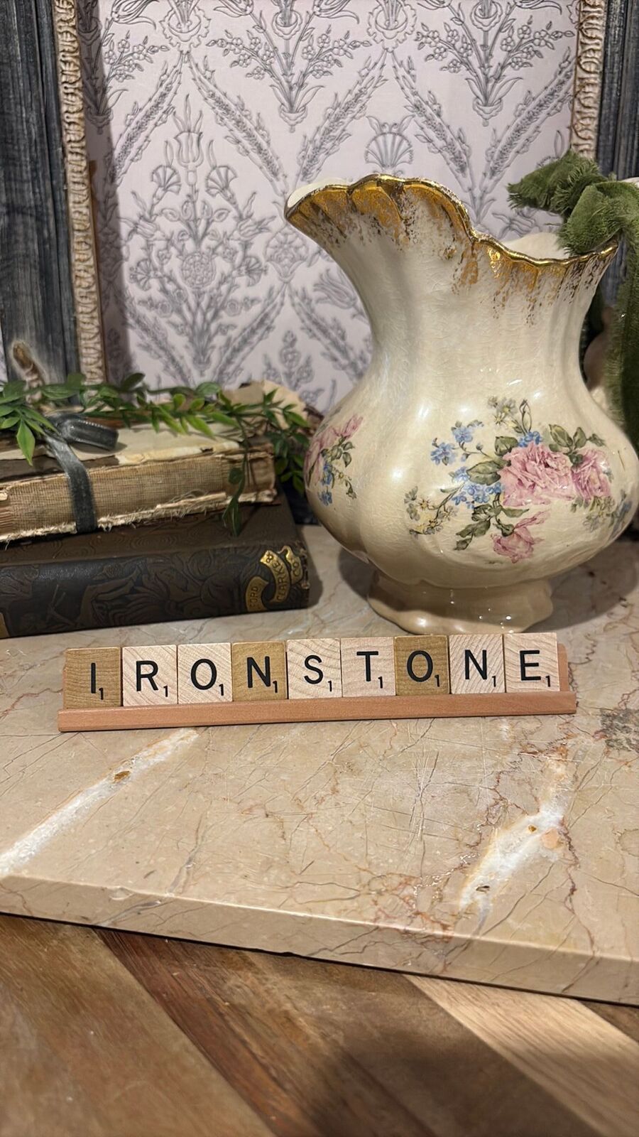Scrabble letter tiles “ironstone”