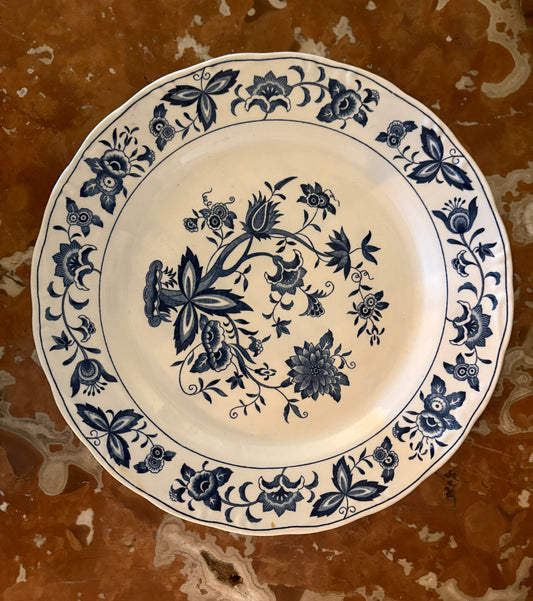 Vintage Blue & White Floral Ironstone Plate