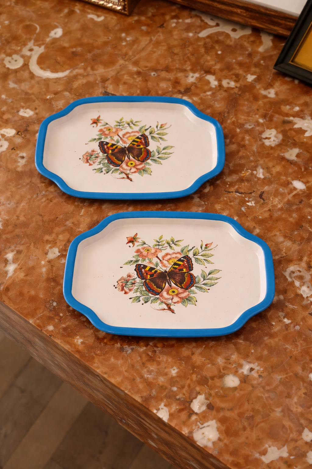 Vintage Butterfly Floral Trays – Set of 2