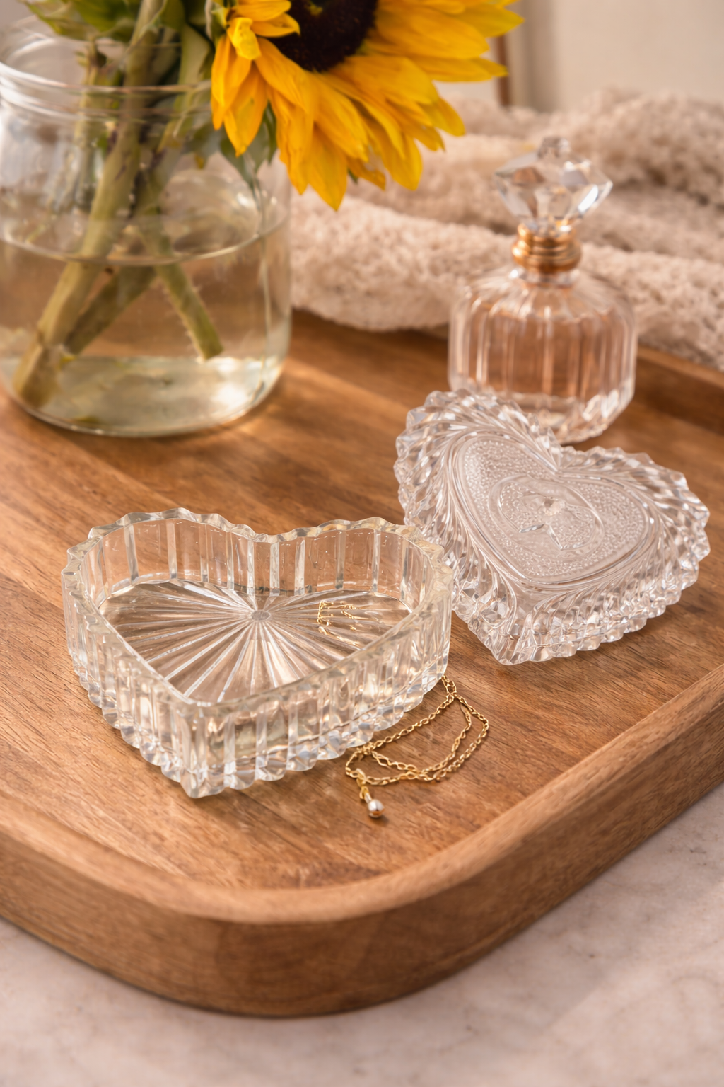 Vintage Crystal Heart Trinket Box