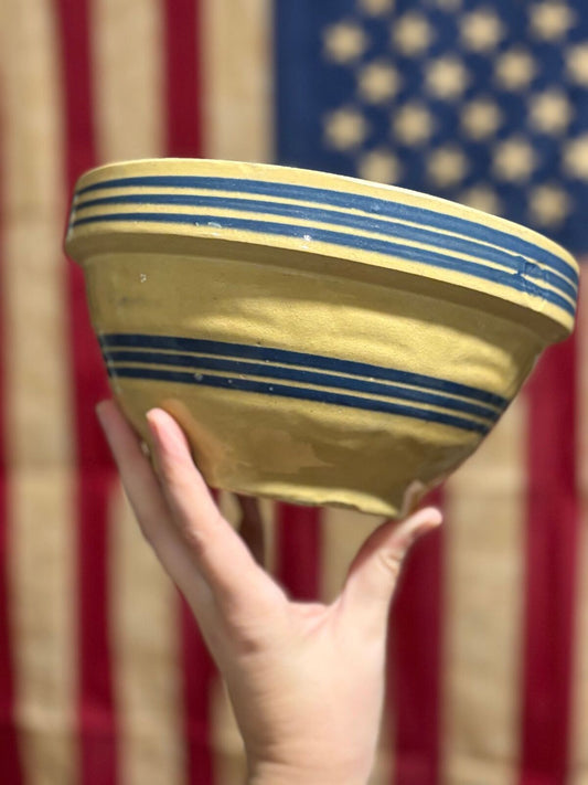 Blue Striped Yellowware Bowl 8.25inch
