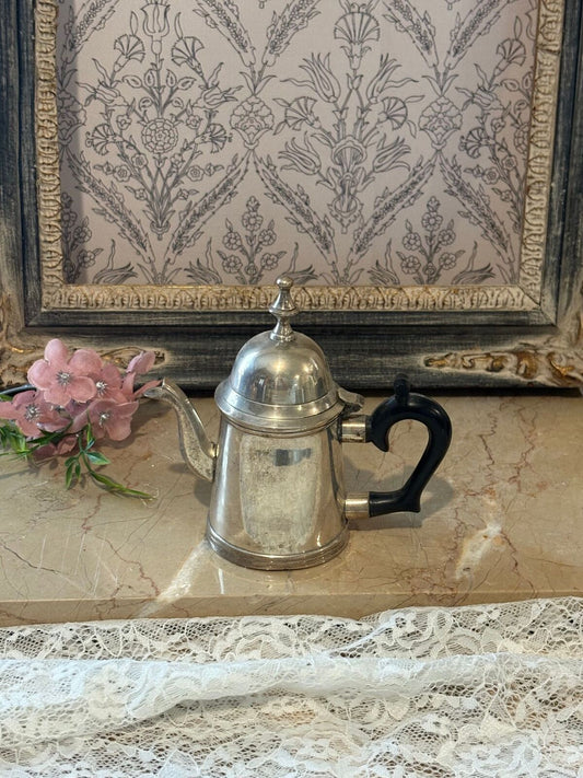 Silverplate Tiny Teapot Black Bakelite Handle Single Service Coffee Pot