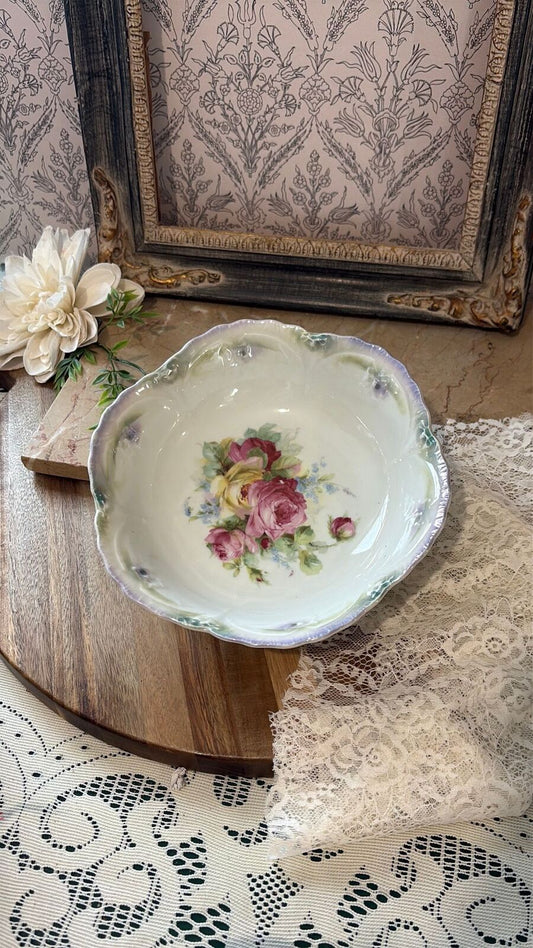 Bavaria rose green and lavender scalloped bowl
