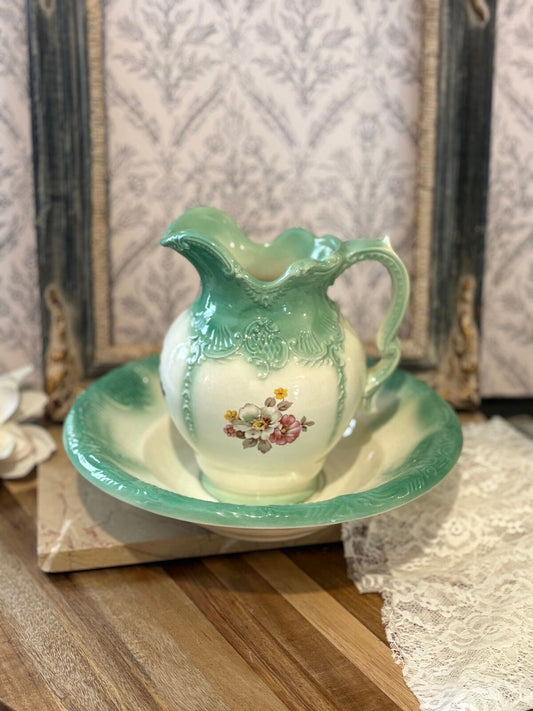Arners Ironstone Pitcher & Wash Basin Set, Vintage Victorian Deco