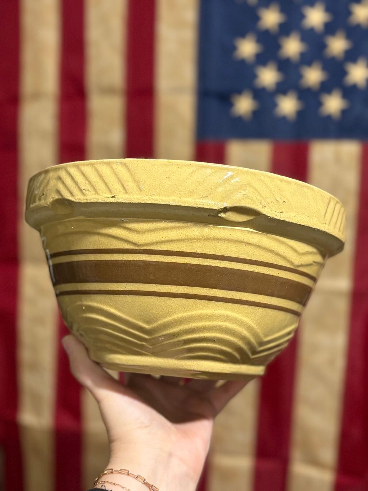 You choose: 10 inch Yellowware Bowl Brown stripe