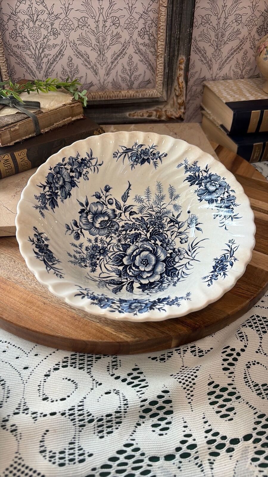 Beacon Hill, Staffordshire, England, blue and white floral bowl