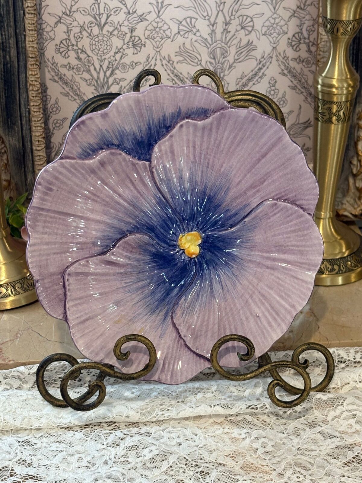 Handmade Italy-Vietri Flower Plate-Purple