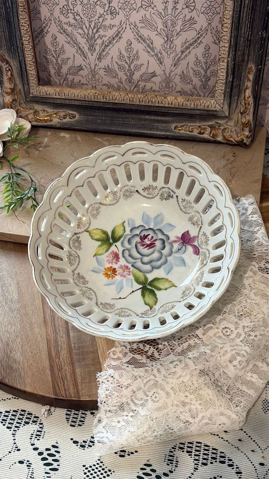 Floral painted reticulated bowl