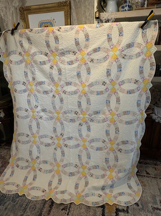 Antique handstitched double wedding ring quilt