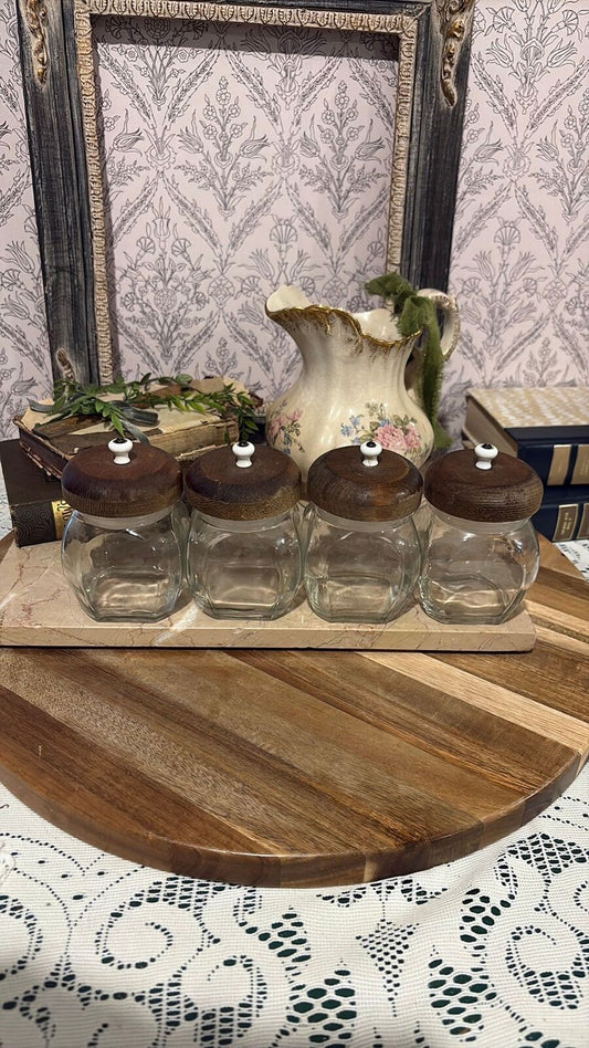 Heirloom Pantry Glass Jars-4 | Wood Lid & Porcelain Knob