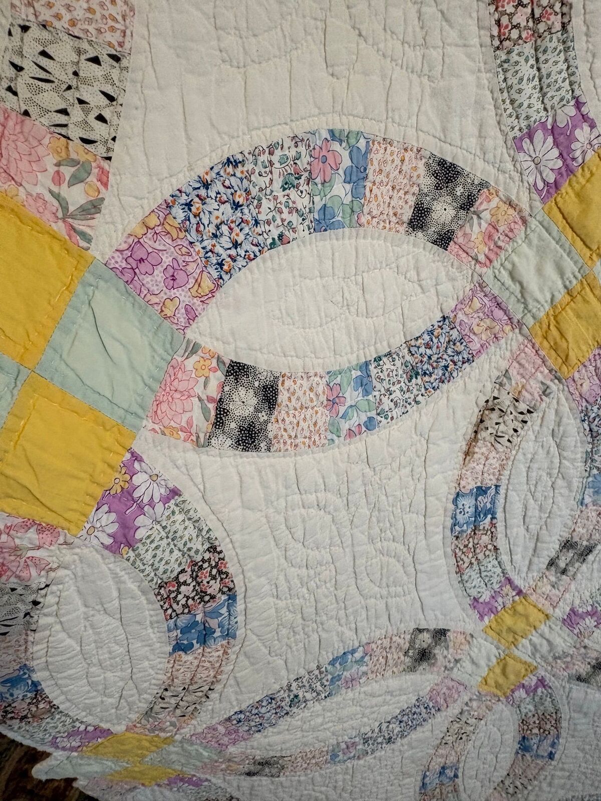Antique handstitched double wedding ring quilt