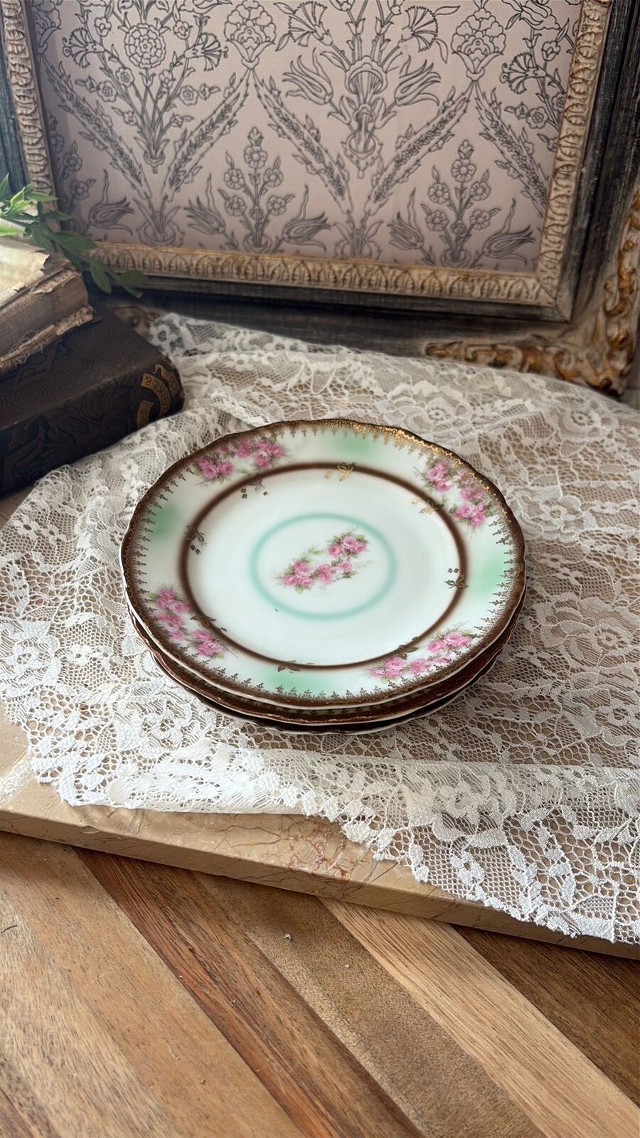 Bronze, mint, and pink dessert plate