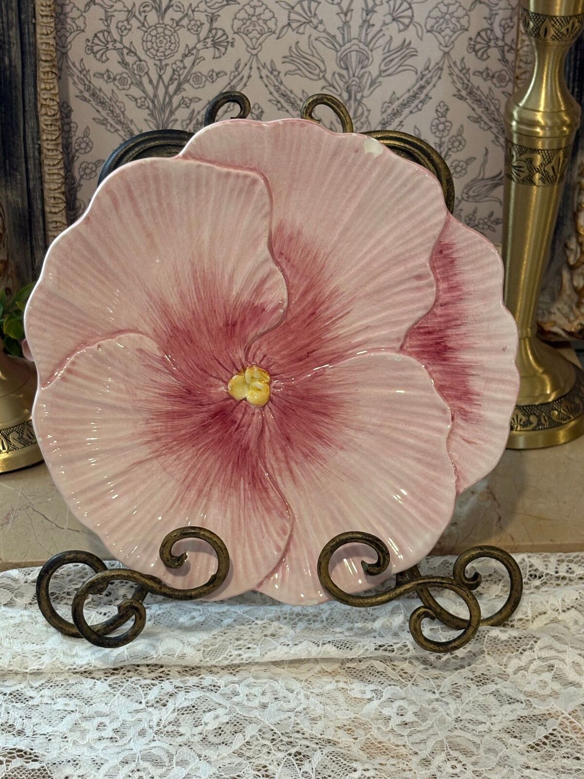 Handmade Italy-Vietri Flower Plate-pink