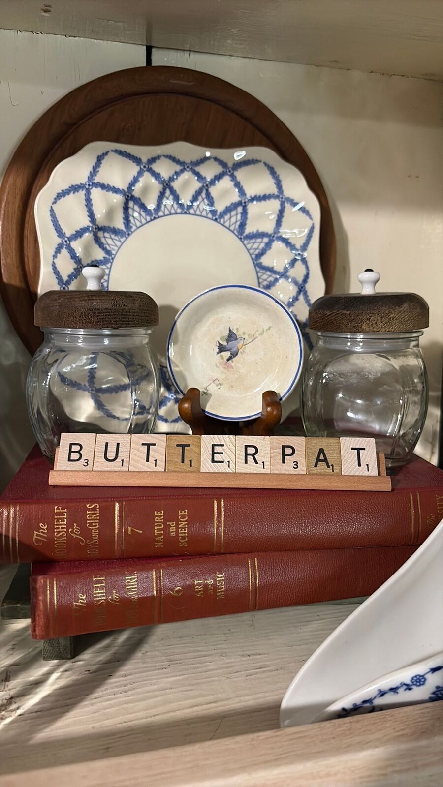 “Butterpat” scrabble letter tiles & stand