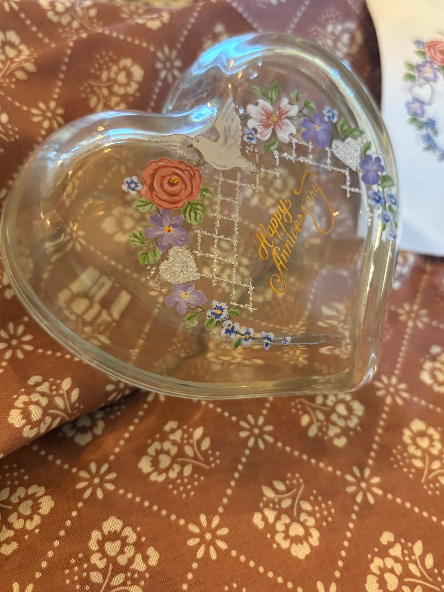 Vintage Fenton Heart-Shaped Glass Trinket Box

Happy Anniversary Floral Design | Hand-Painted Fenton Art Glass