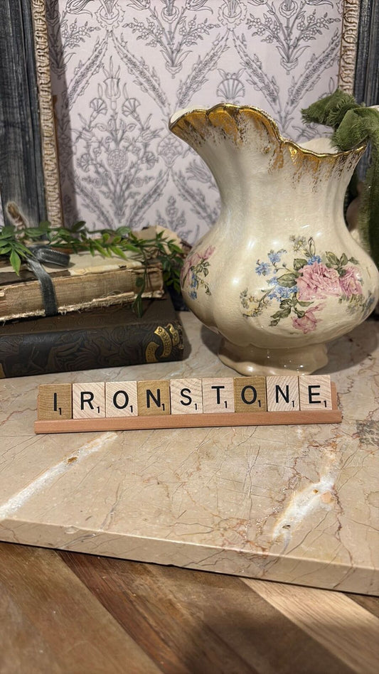 Scrabble letter tiles “ironstone”