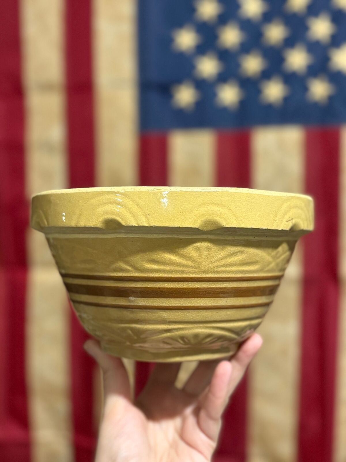 Yellowware Bowl brown stripe 8inch