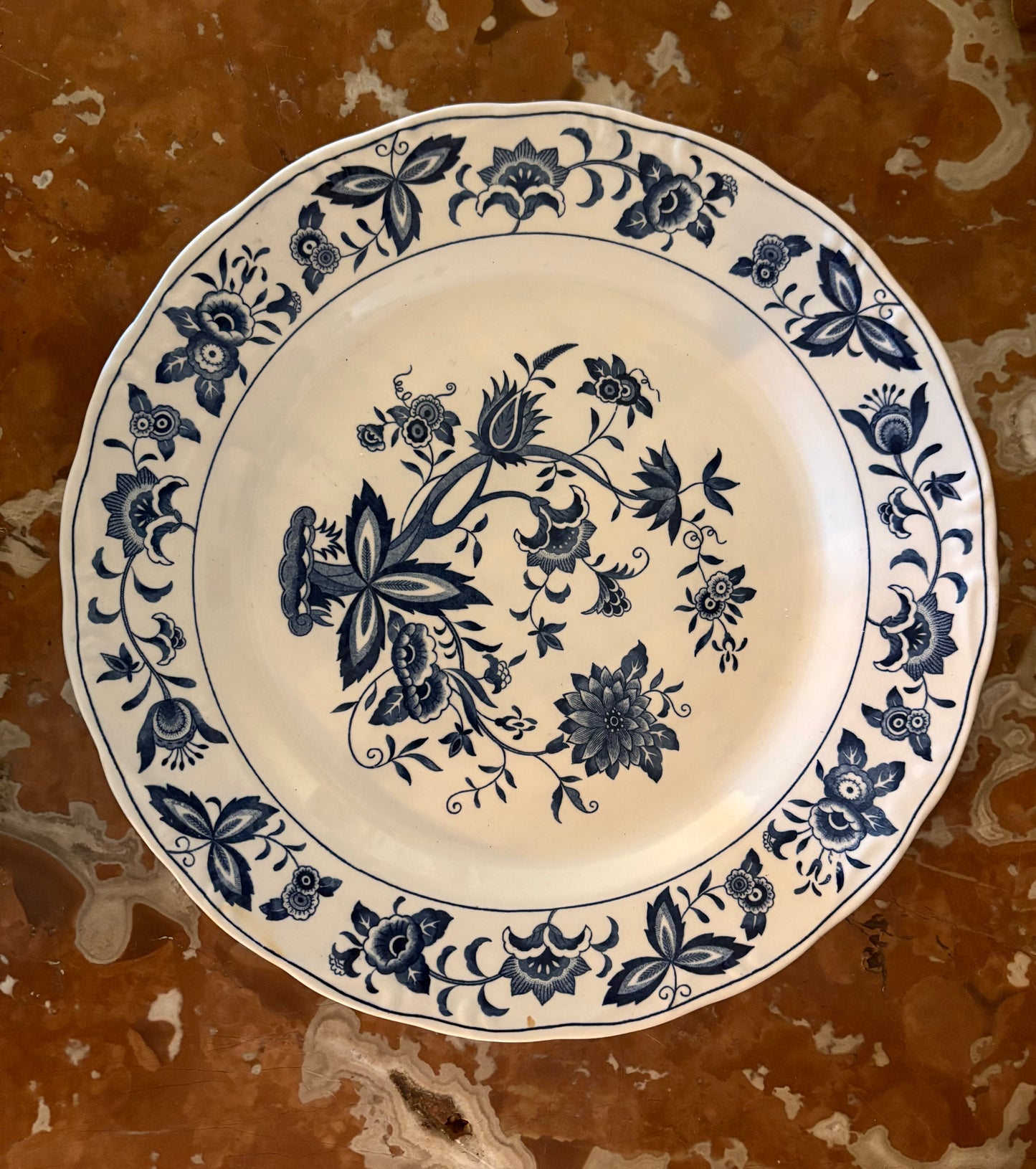 Vintage Blue & White Floral Ironstone Plate
