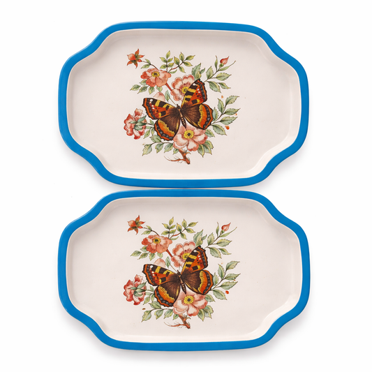 Vintage Butterfly Floral Trays – Set of 2