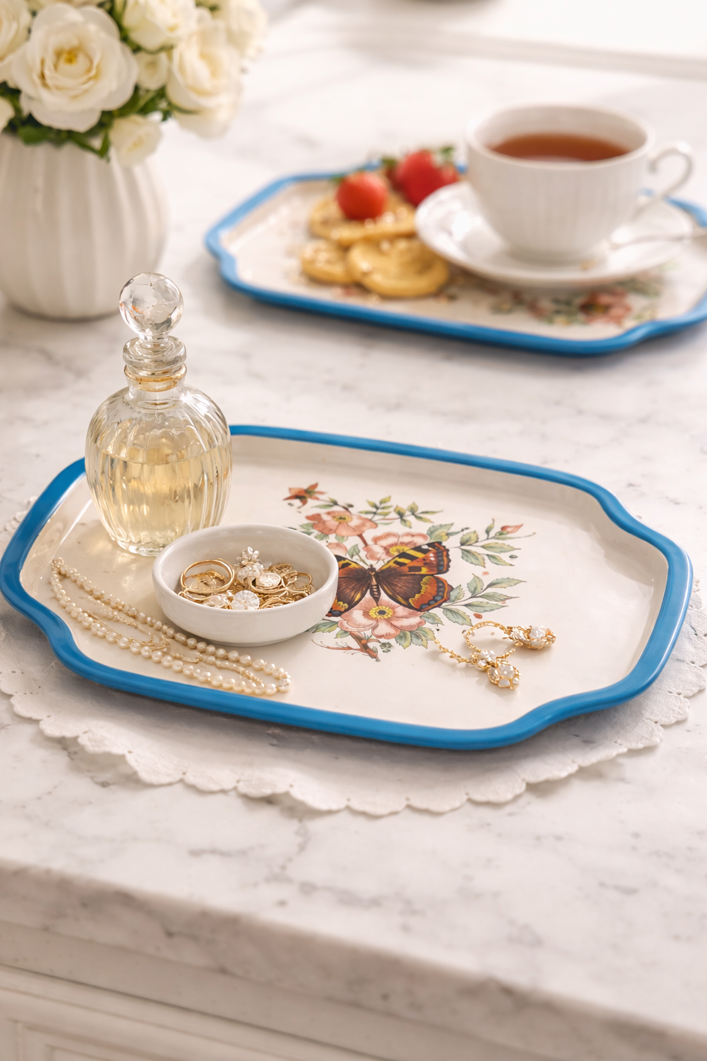 Vintage Butterfly Floral Trays – Set of 2