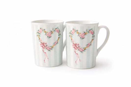 Vintage Floral Heart Mugs – Set of 2 - by Heartprint Inc. | Made in Japan