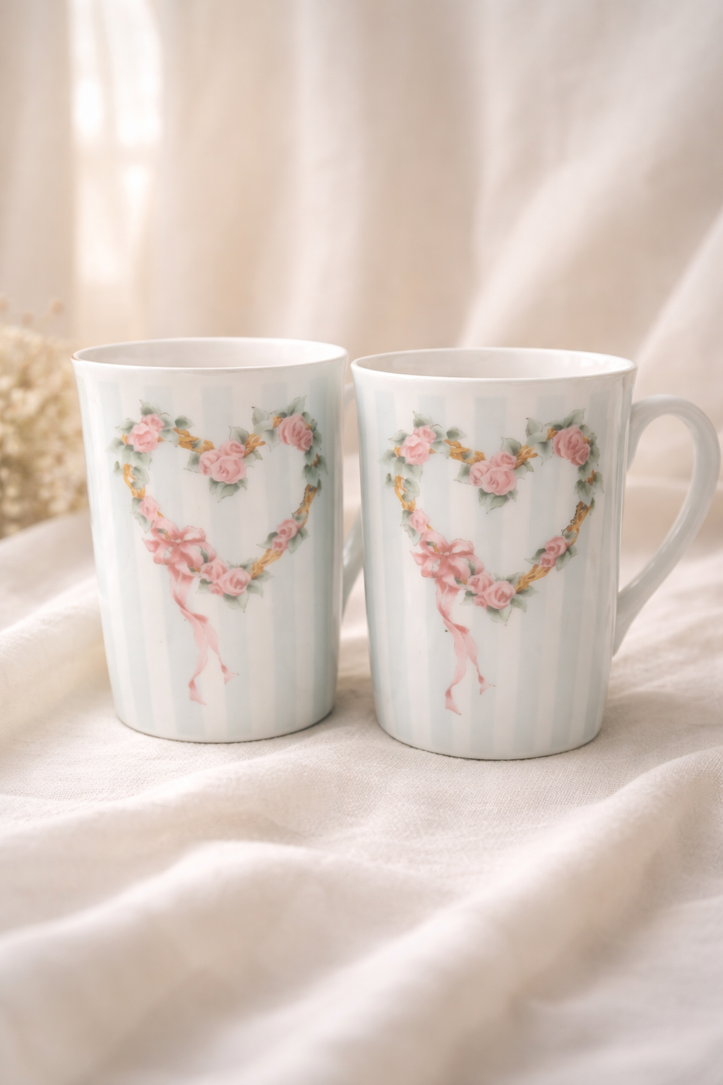 Vintage Floral Heart Mugs – Set of 2 - by Heartprint Inc. | Made in Japan