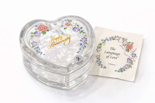 Vintage Fenton Heart-Shaped Glass Trinket Box

Happy Anniversary Floral Design | Hand-Painted Fenton Art Glass