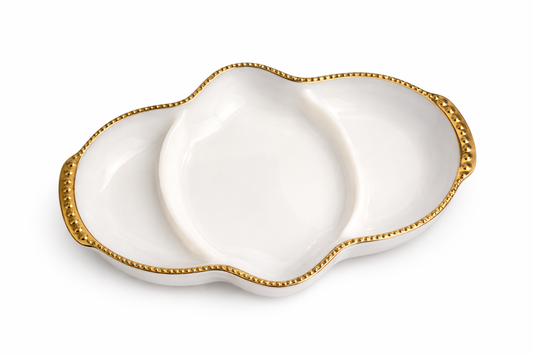Vintage Fire-King Milk Glass Snack Tray with Gilded Edge – Mid-Century Elegant Serving Plate
