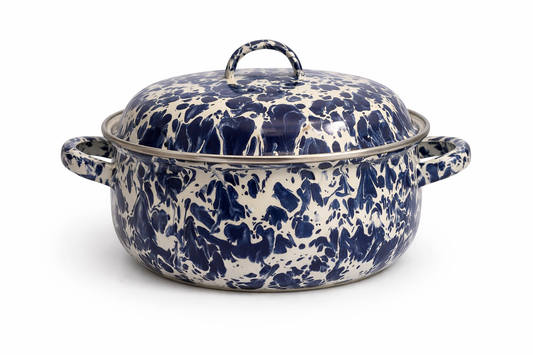 Golden Rabbit Enamelware Blue & White Splatter Pot with Lid – Vintage Enamel Cookware