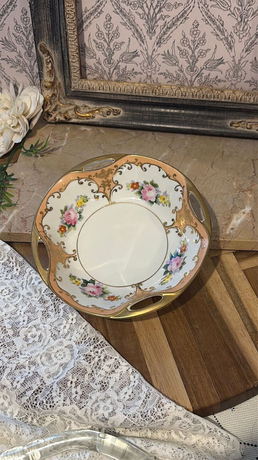 Peachy floral gilded bowl reticulated edges