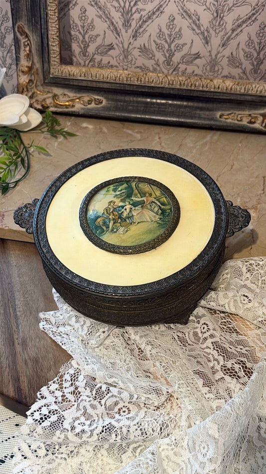 Vintage Divided Glass Dish Metal Holder Lid