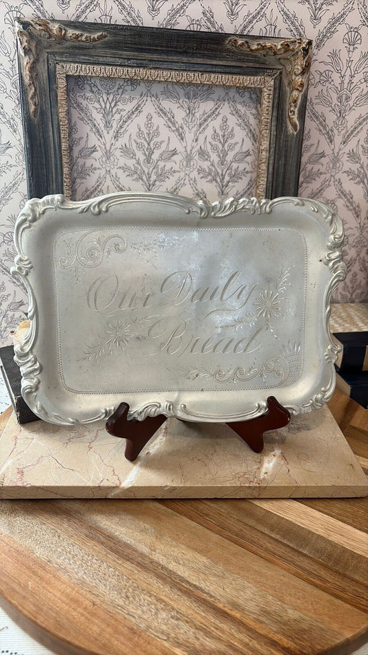 Our daily bread, etched tin tray