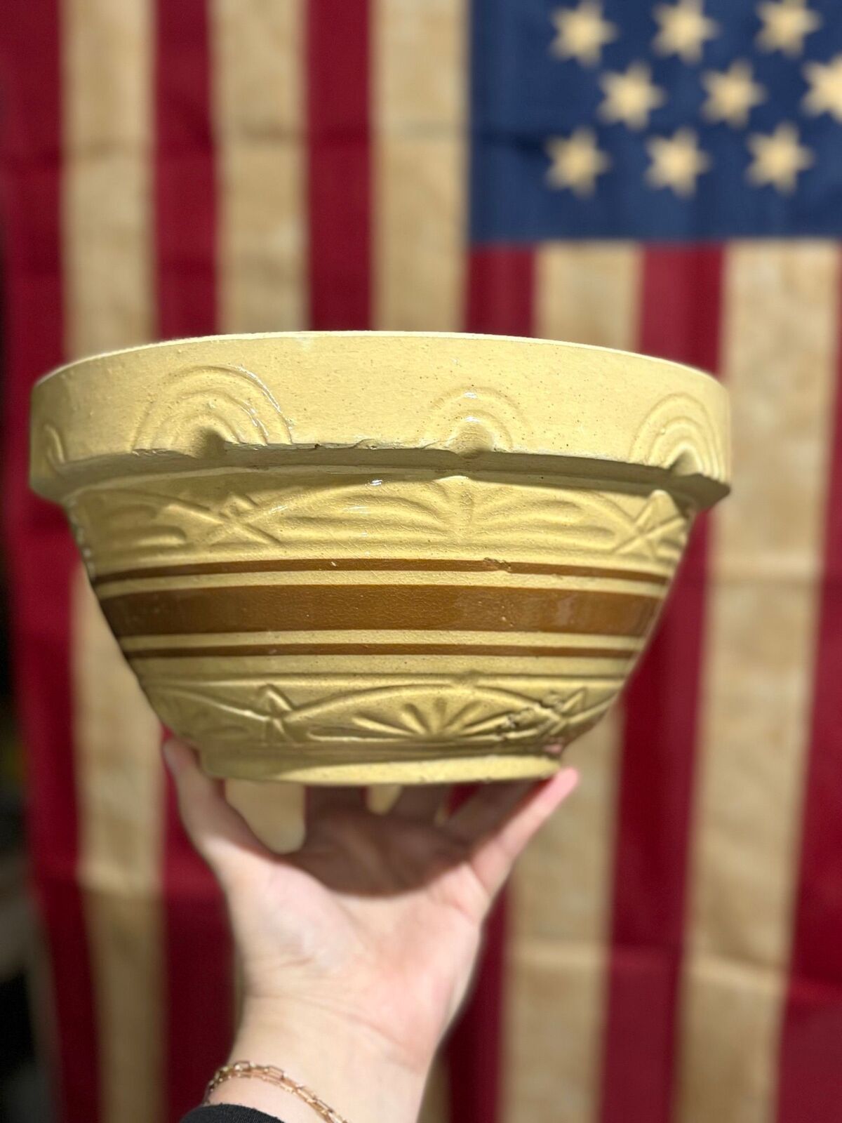 You choose: 10 inch Yellowware Bowl Brown stripe