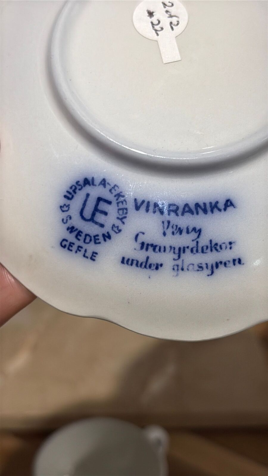Flow blue cup and saucer Sweden