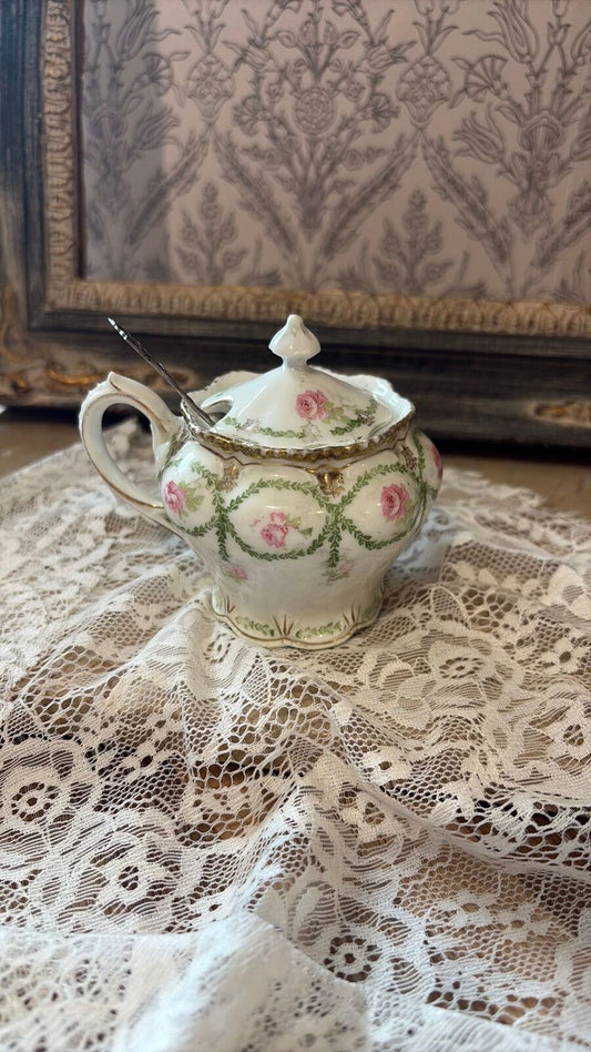 Dresden Prussia sugar bowl with spoon