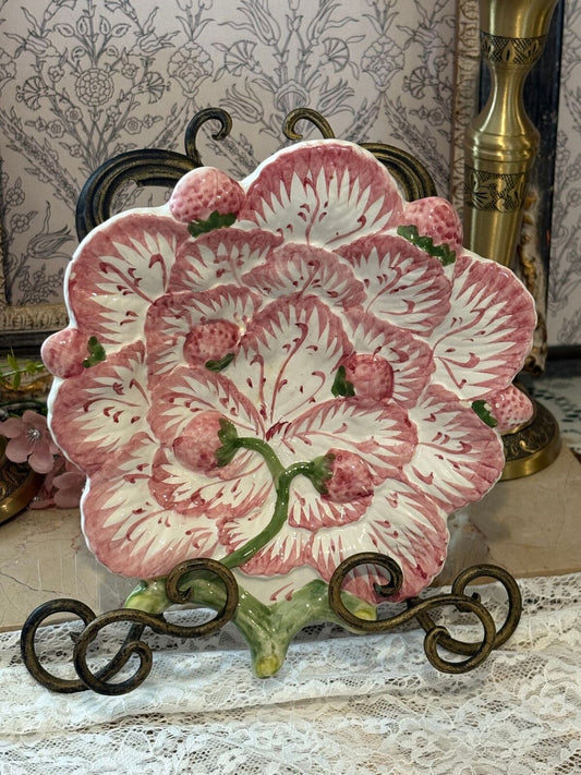 vintage Neuwirth strawberry and leaf majolica