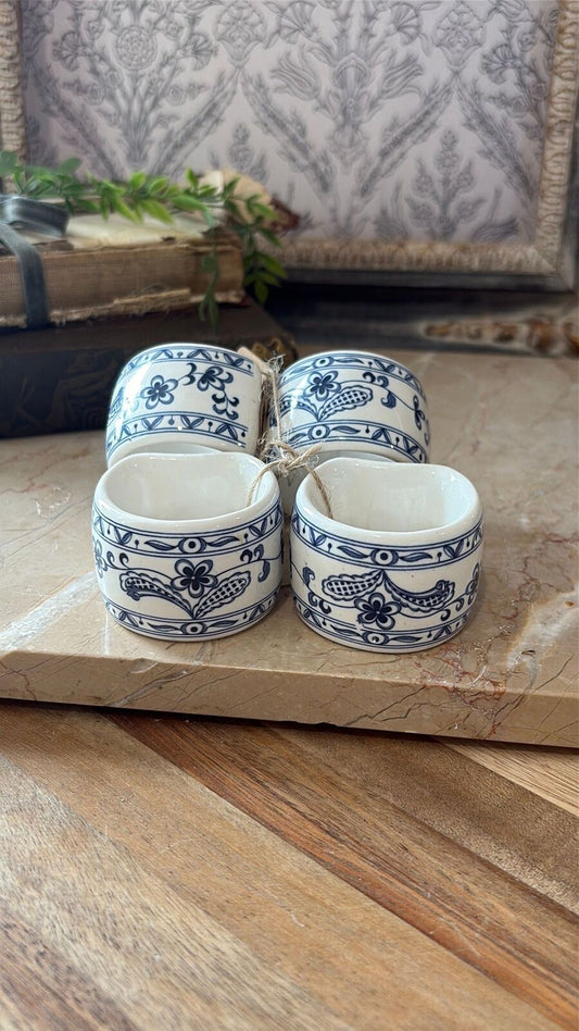 Blue and white porcelain napkin ring holders