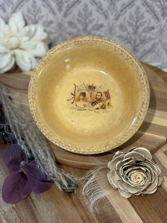 King George V & Queen Mary Coronation Commemorative Ceramic Bowl “Long May They Reign” 1911 Antique