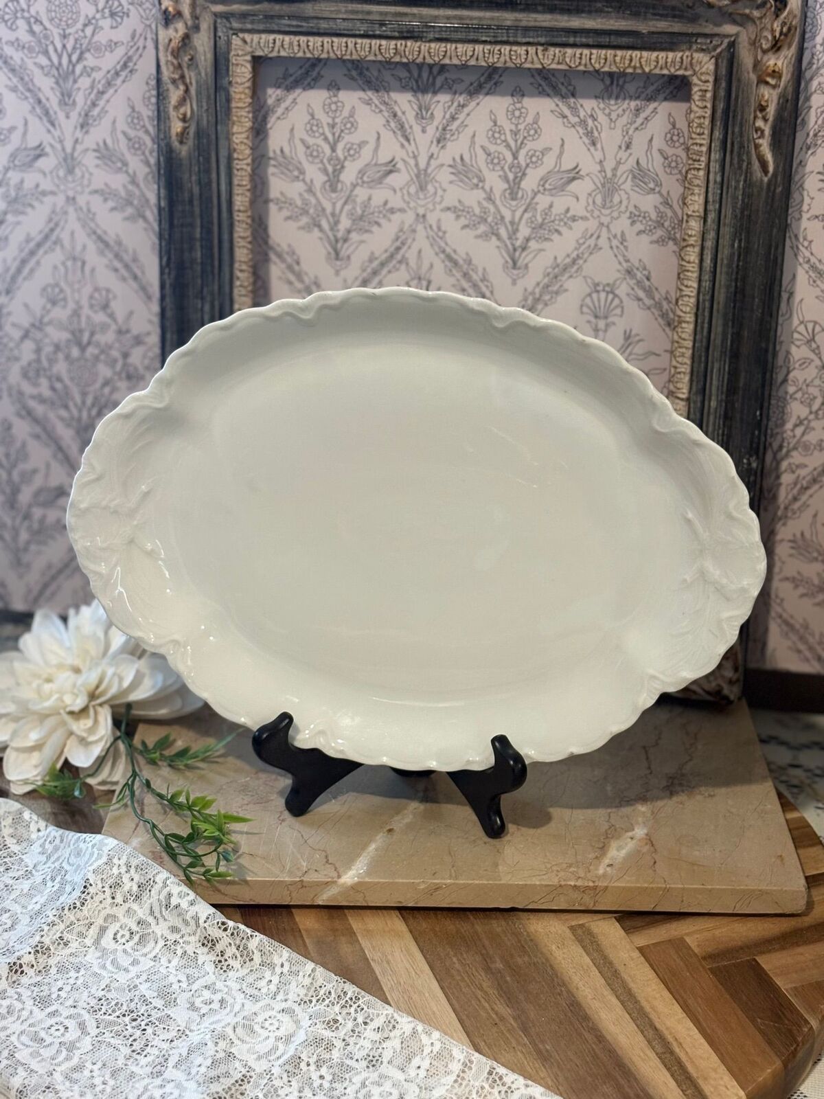 Haviland USA Oval Platter Cream Ironstone Scalloped Edge