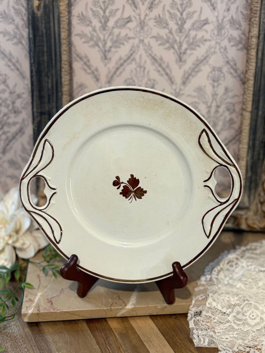 Wedgewood ironstone cake plate, tea leaf stained, and crazed