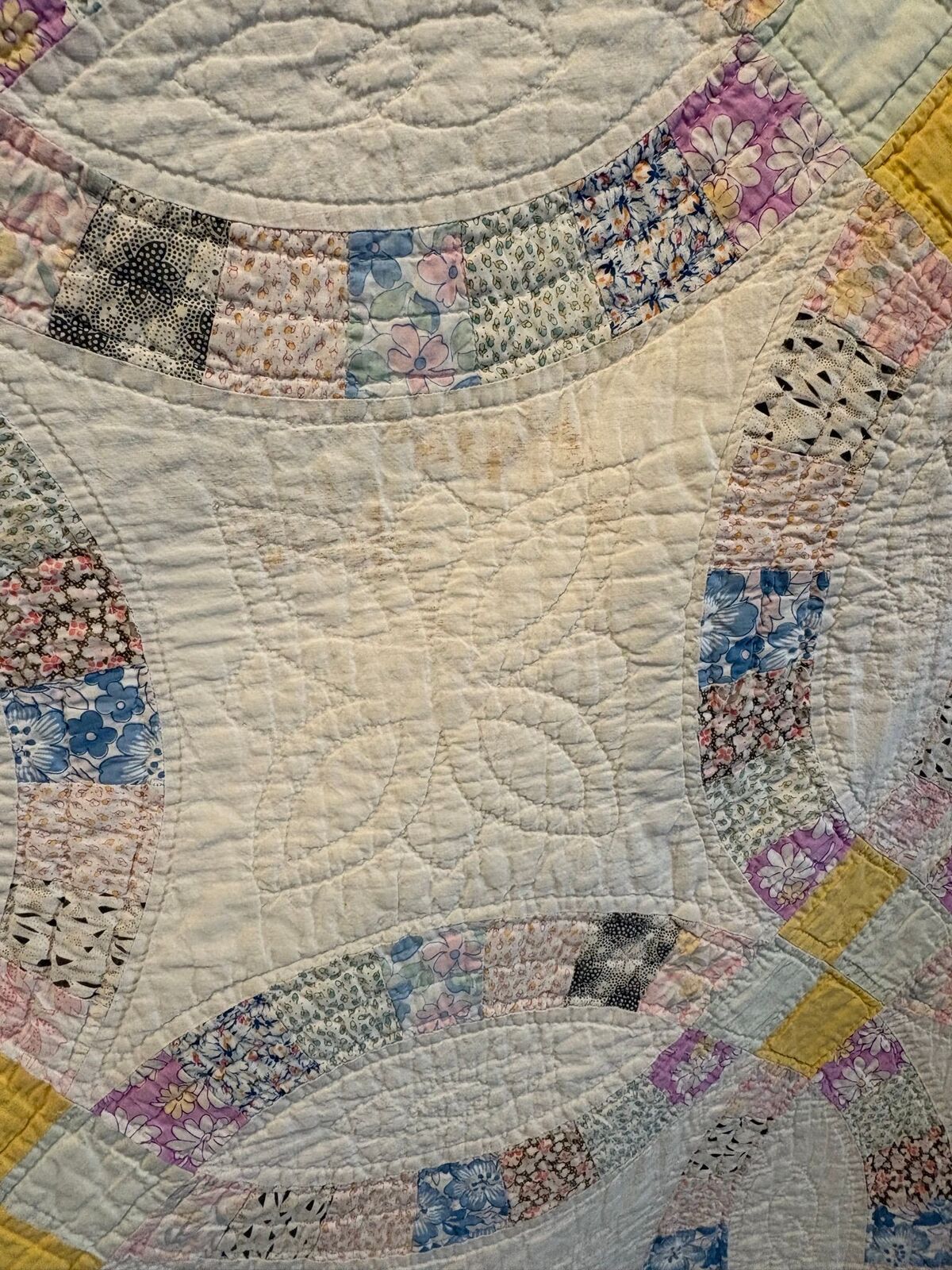 Antique handstitched double wedding ring quilt