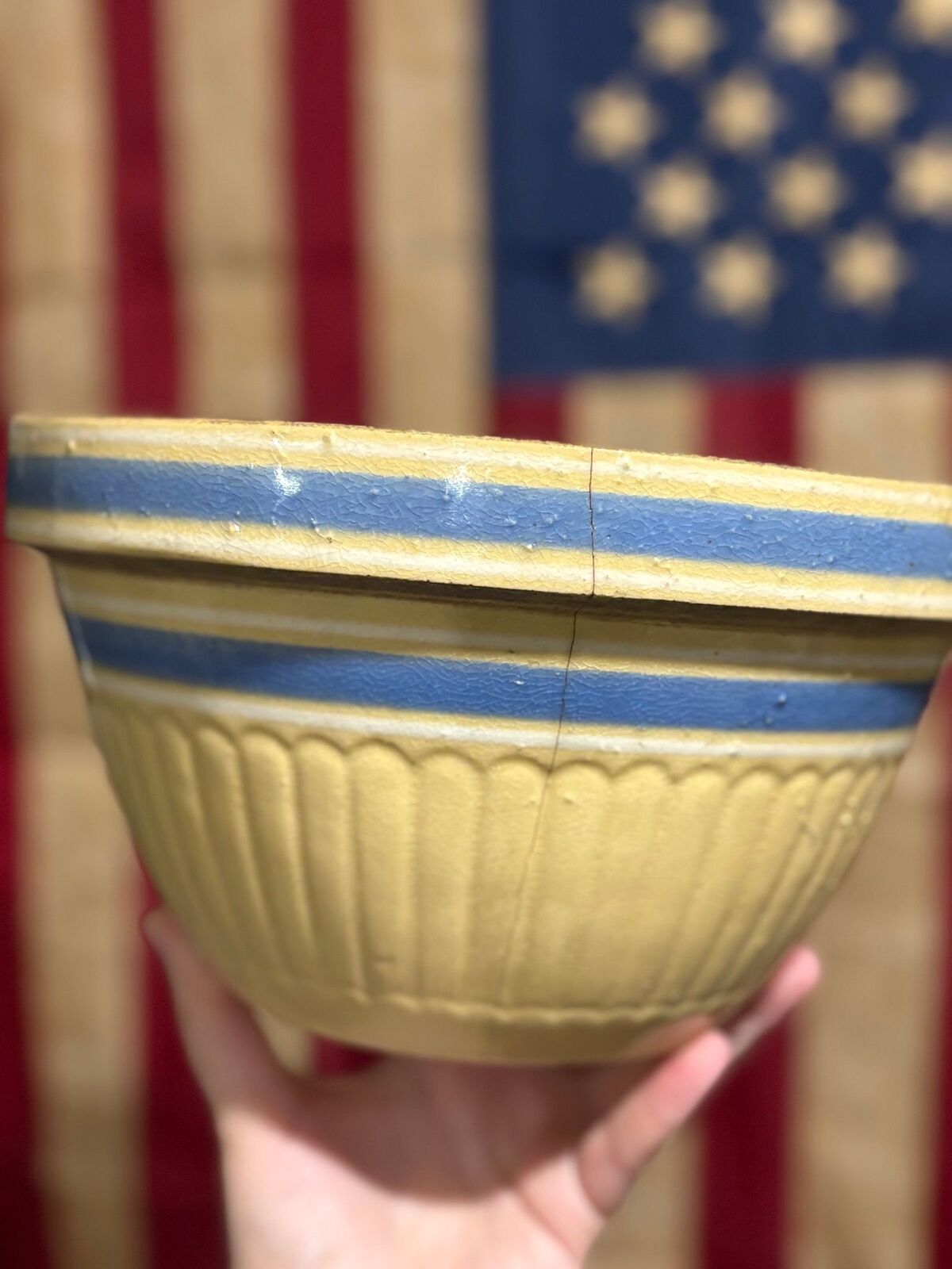 Yellowware Blue Striped Bowl *Callout 9.5 inch
