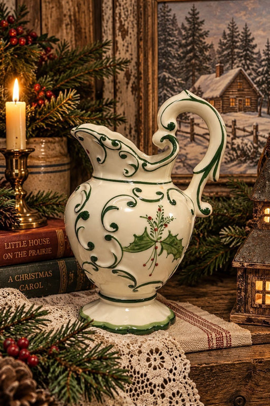 RCCL made in Portugal handpainted holly Christmas Pitcher